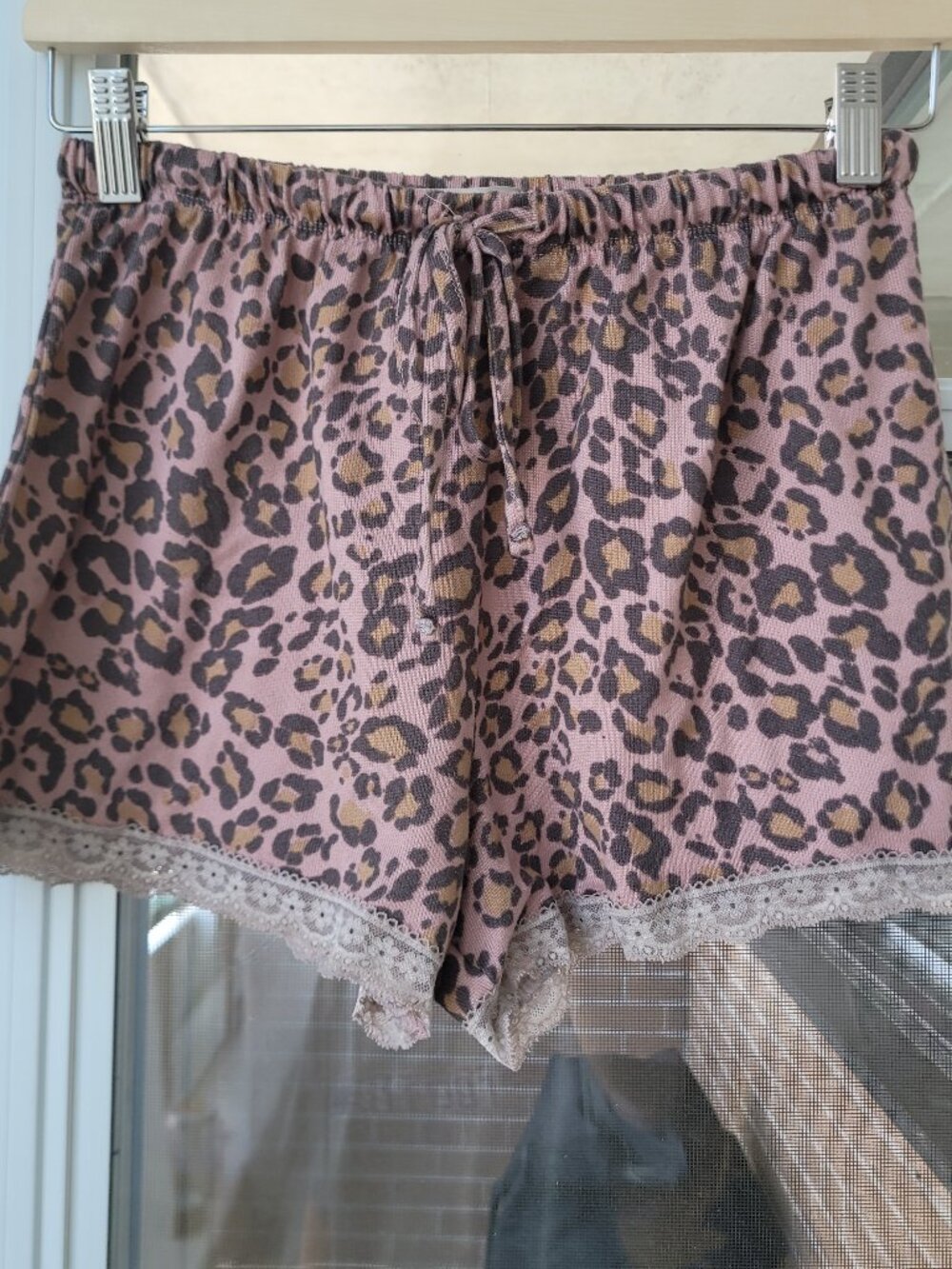 Rose + Vine Pink Leopard Print Lace Trim Shorts